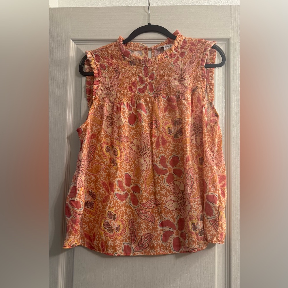 Floral Sleeveless Top - Orange and Pink